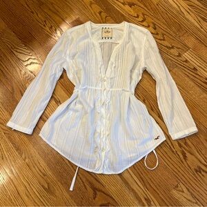 Vintage Y2K Hollister Peasant Cottagecore Babydoll Blouse Waist Tie Smocked